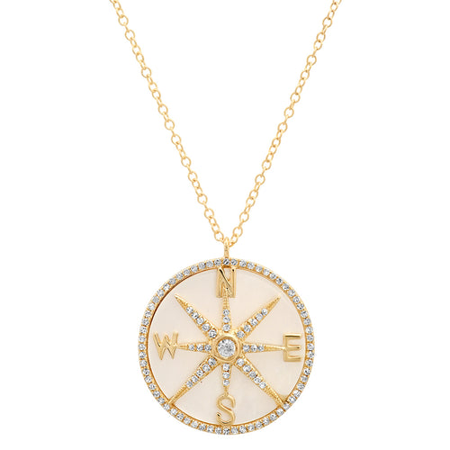Mother of Pearl and Diamonds Compass Necklace