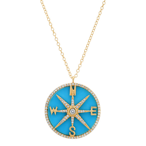 Turquoise and Diamonds Compass Necklace