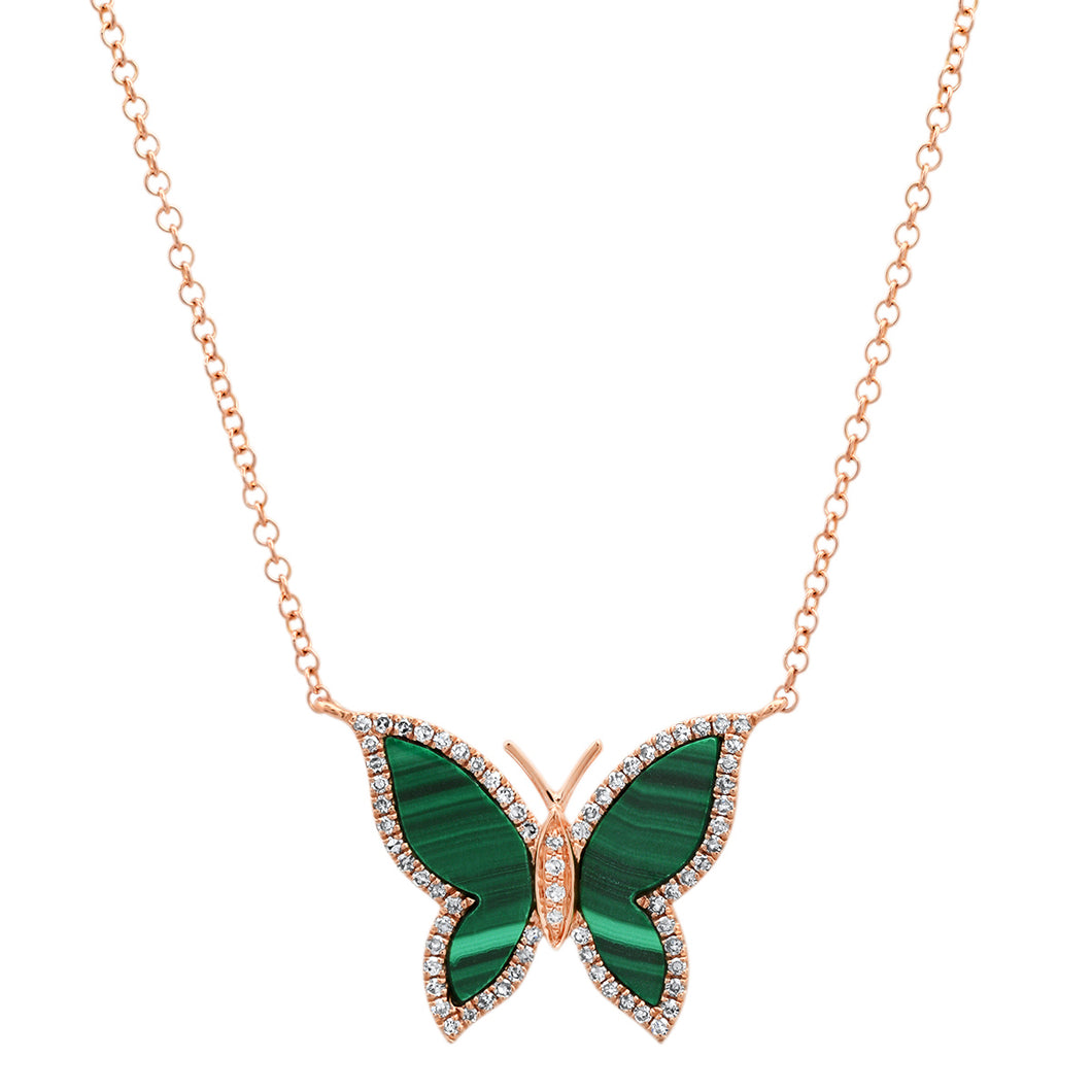 Butterfly necklace green silver - WhimsyJewelry