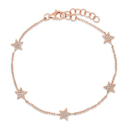 Five Pave Diamond Star Delicate Chain Bracelet