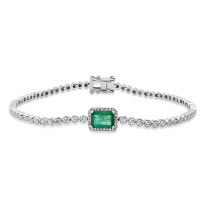Emerald with Diamond Halo & Diamond Tennis Bracelet