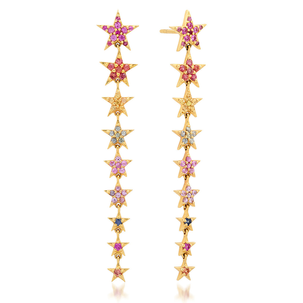 Rainbow Star Long Drop Earrings