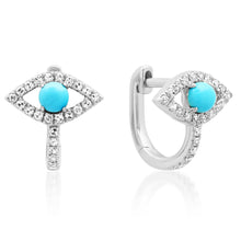 Turquoise and Diamond Evil Eye Protection Huggie Earrings