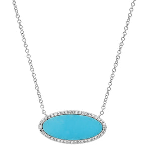 Oval Turquoise with Diamond Halo Necklace