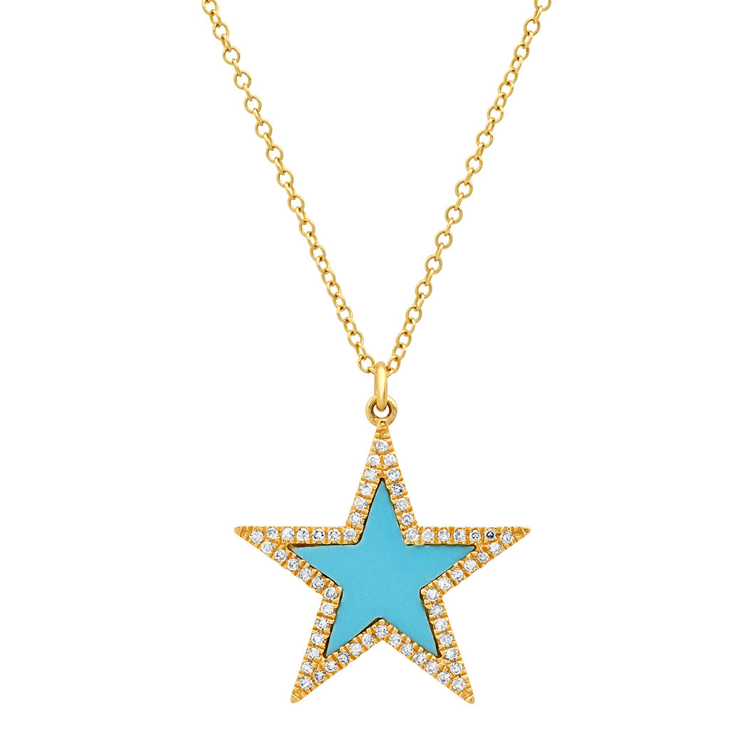 Star Turquoise with Diamond Halo Necklace
