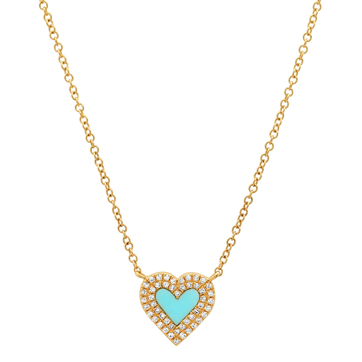 Sweet Turquoise Heart with Double Diamond Frame Necklace