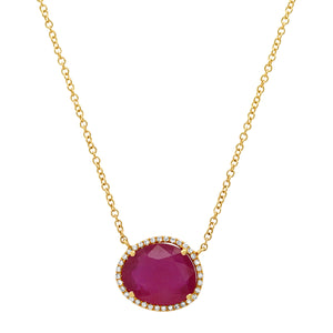 Regal Ruby with Diamond Halo Necklace