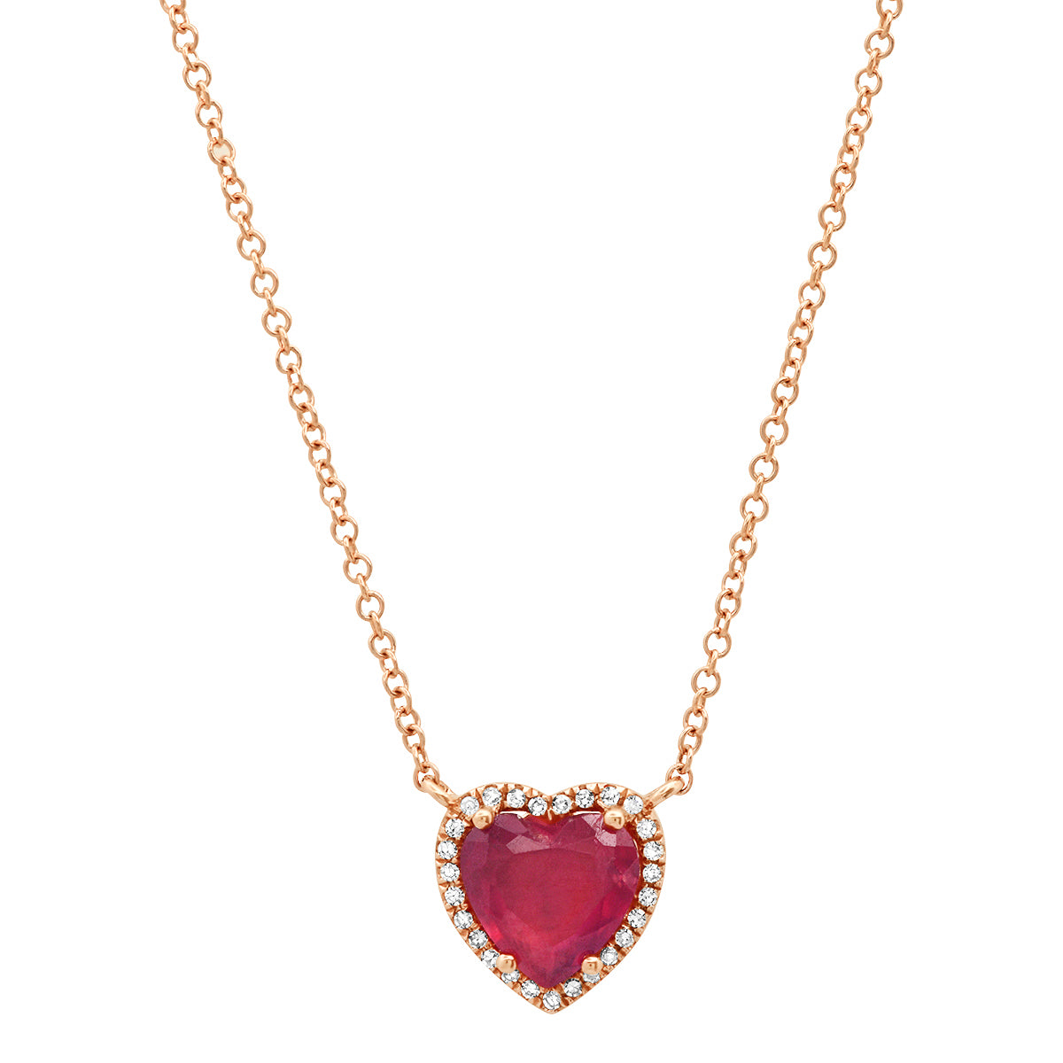 Gemstone Heart with Diamond Halo on Thin Cable Chain Necklace