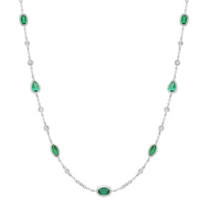 Bezel Set Emerald Shapes & Diamonds by the Yard Necklace