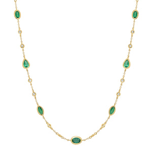 Bezel Set Emerald Shapes & Diamonds by the Yard Necklace – Milestones ...