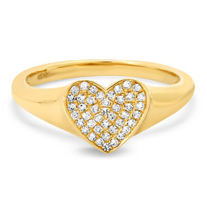 Pave Diamond Sweet Heart Signet Ring