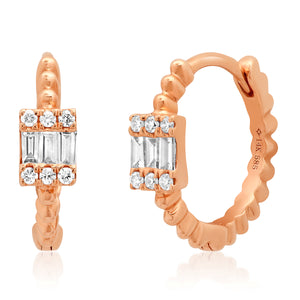 Baguette Diamond Cluster Bead Huggie Earrings