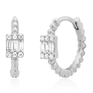 Baguette Diamond Cluster Bead Huggie Earrings