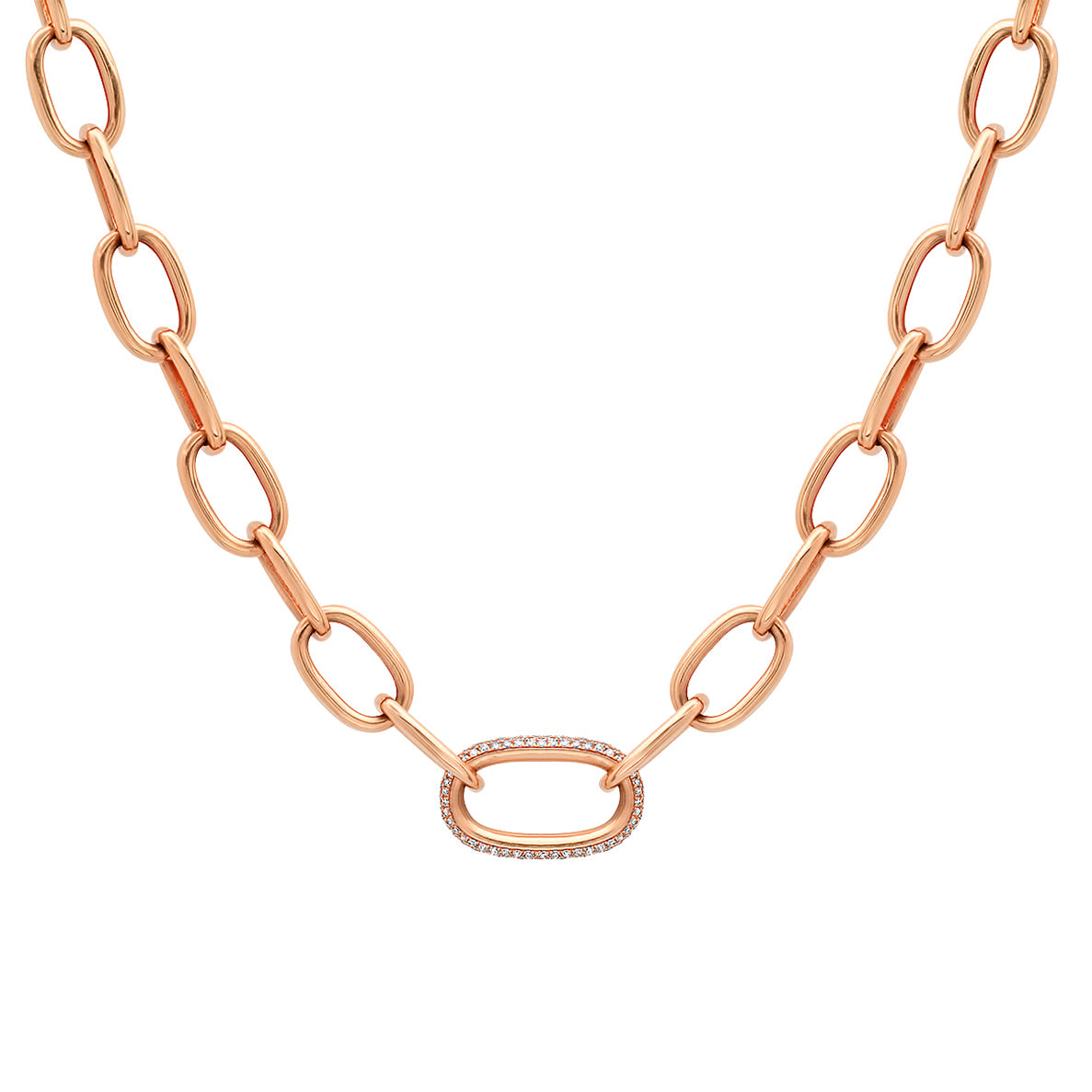 Heavy Oval Link Chain with Pave Diamond Center Link