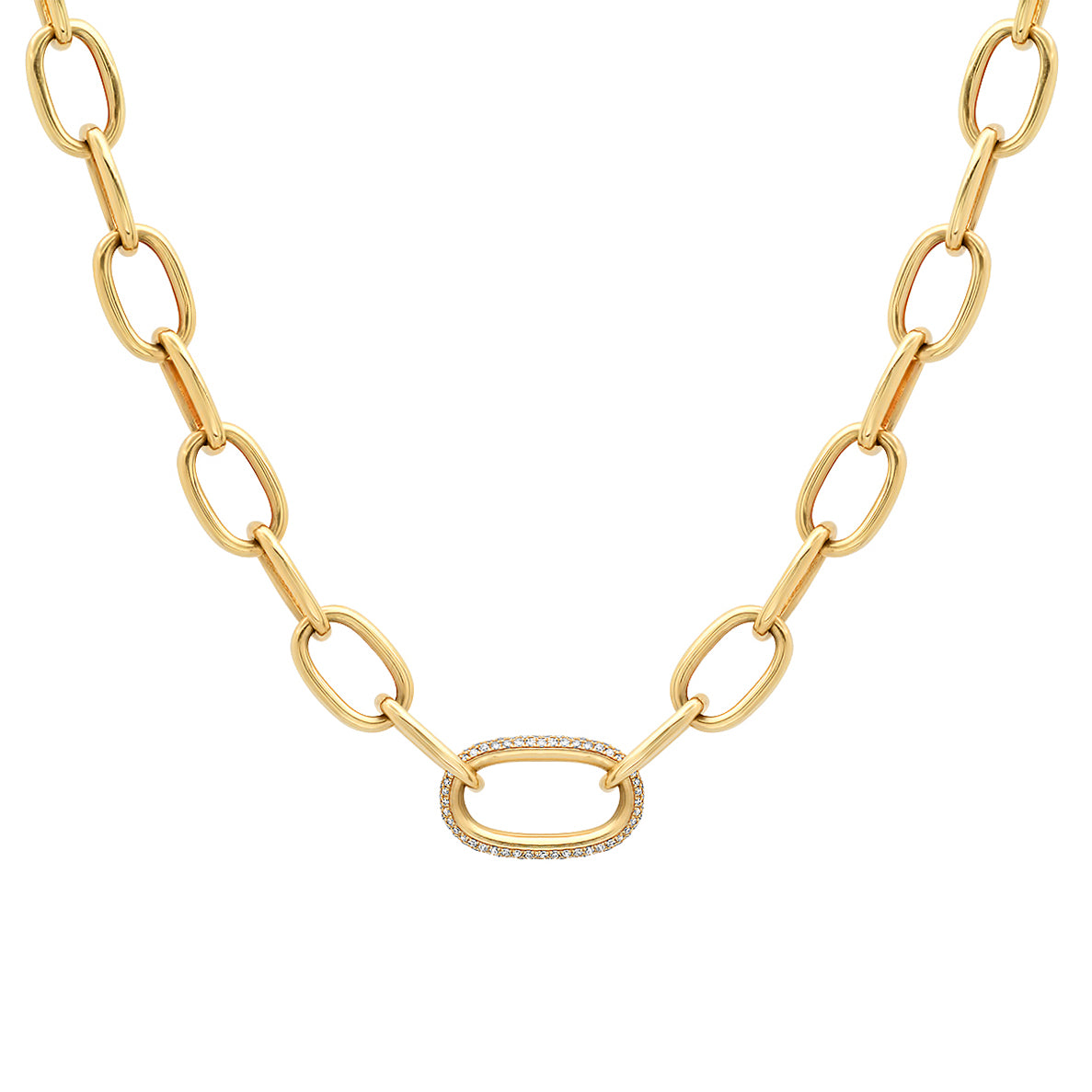 Heavy Oval Link Chain with Pave Diamond Center Link