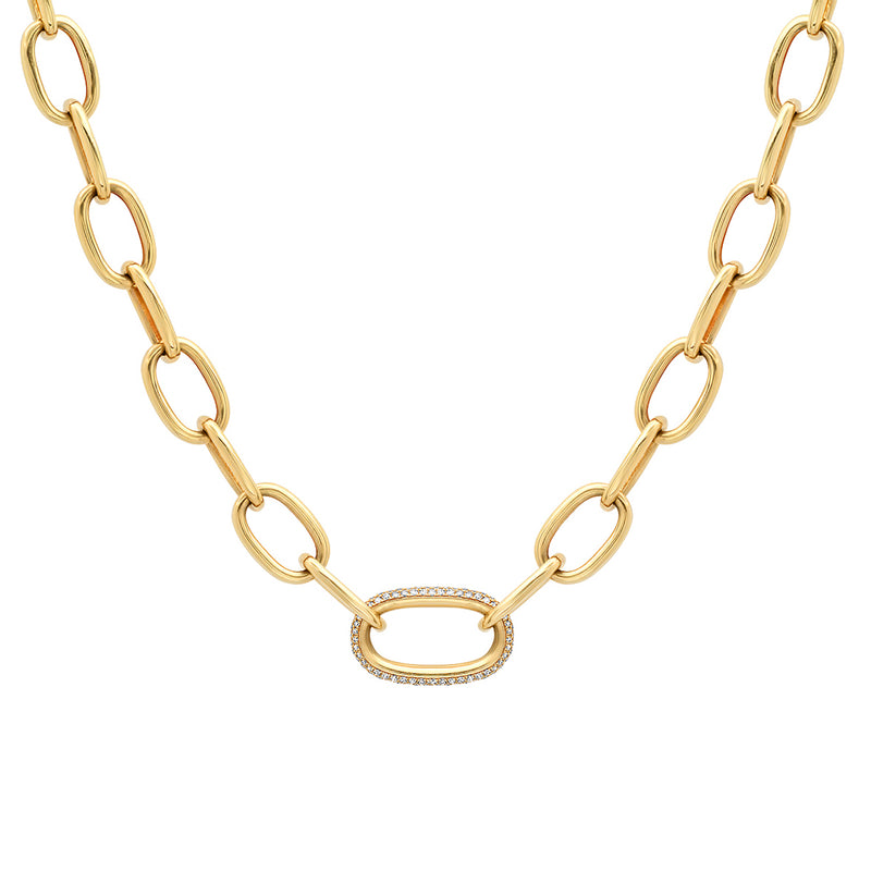Heavy Oval Link Chain with Pave Diamond Center Link Necklace ...