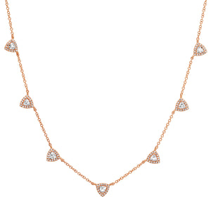 White Topaz Triangles with Diamond Halo Station Necklace