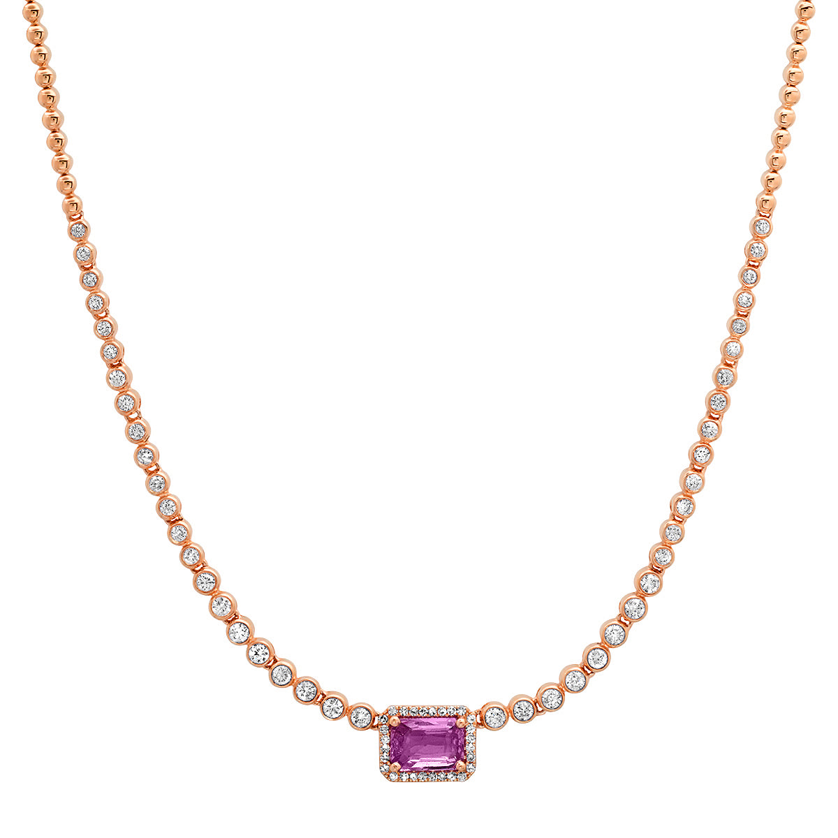 Pink Sapphire and Bezel Set Diamond Principessa Necklace