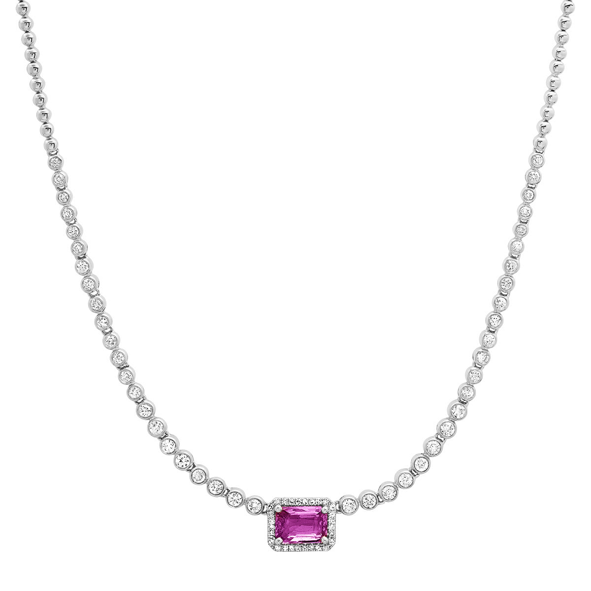 Pink Sapphire and Bezel Set Diamond Principessa Necklace