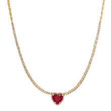 Heart Shaped Ruby on Half Diamond Tennis Necklace