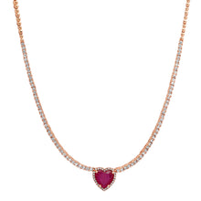 Heart Shaped Ruby on Half Diamond Tennis Necklace