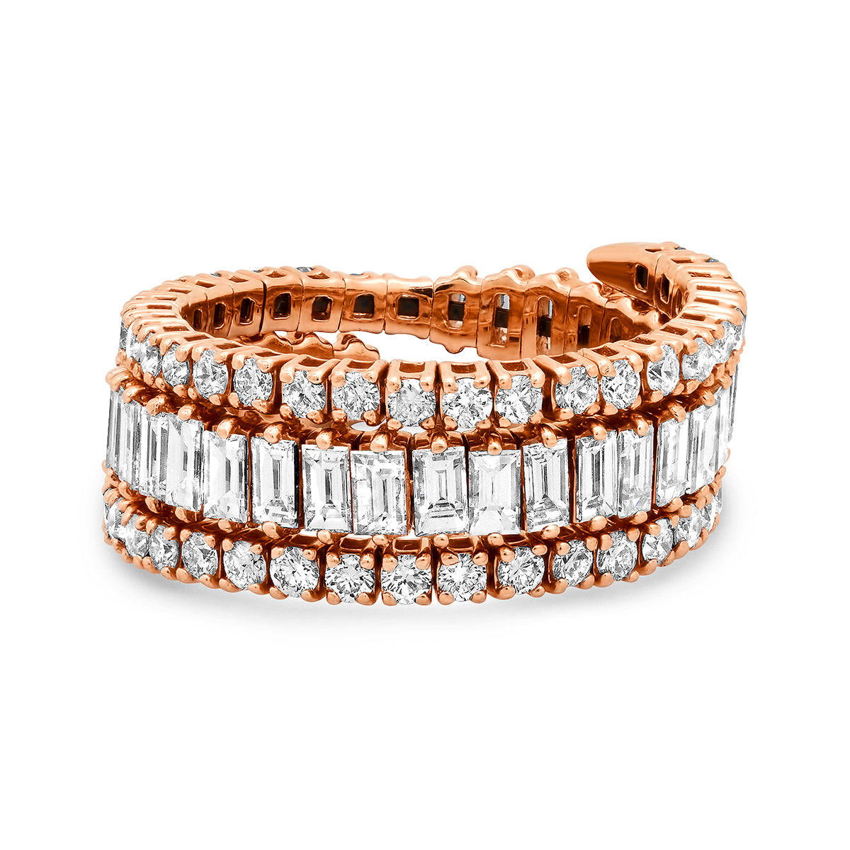 Round and Baguette Cut Diamond Memory Coil Ring