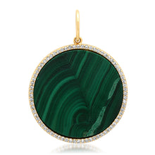 Turquoise or Malachite Coin Charm with Diamond Frame