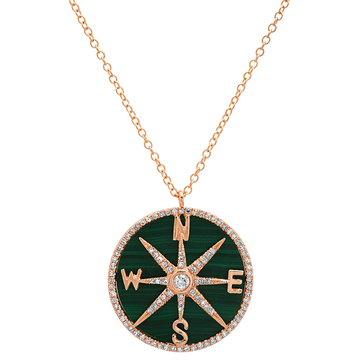 Malachite and Diamonds Compass Necklace