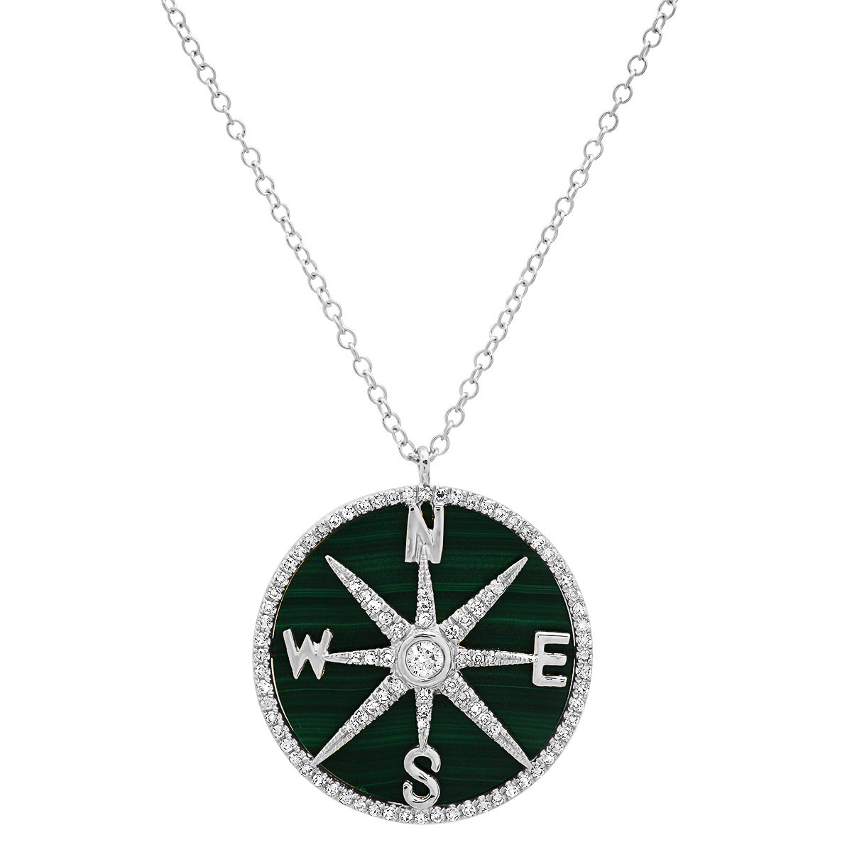 Malachite and Diamonds Compass Necklace