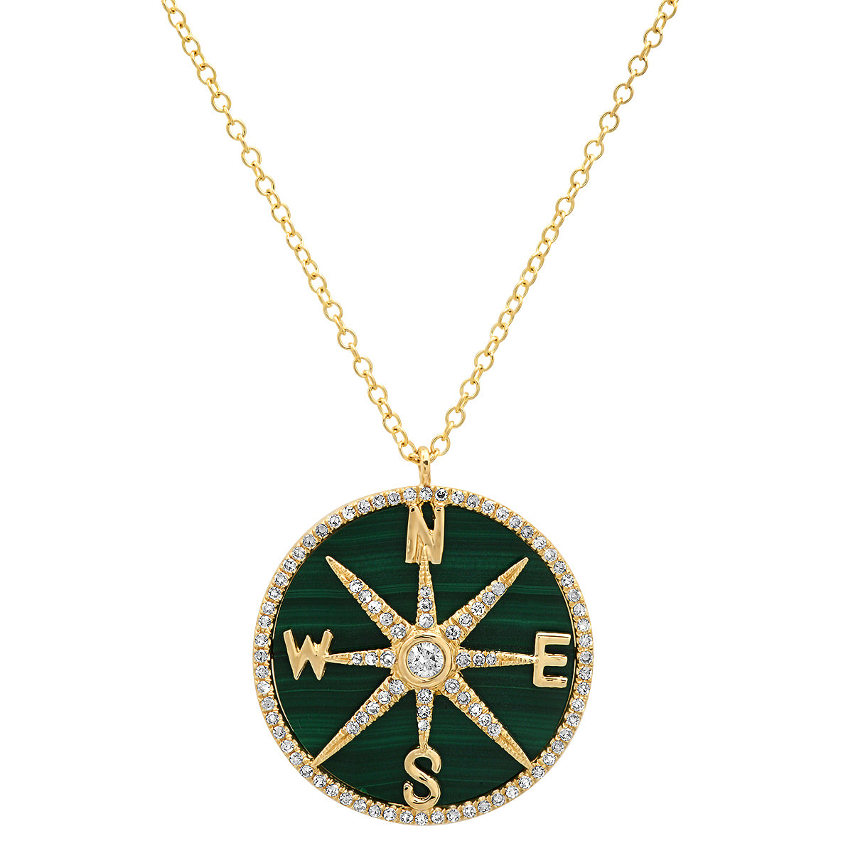 Malachite and Diamonds Compass Necklace