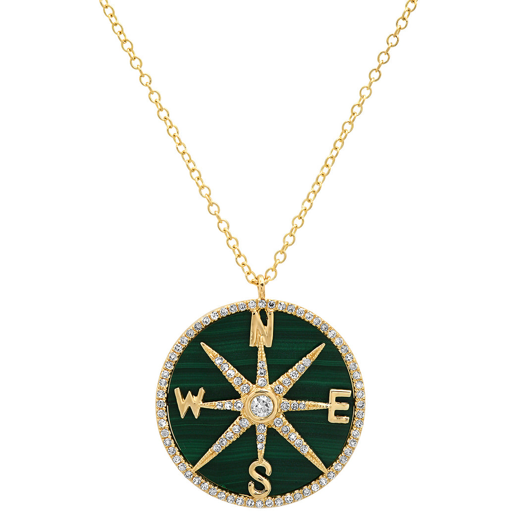 Diamond Compass Pendant in 14k Yellow Gold with Chain - kingfisherjewellery