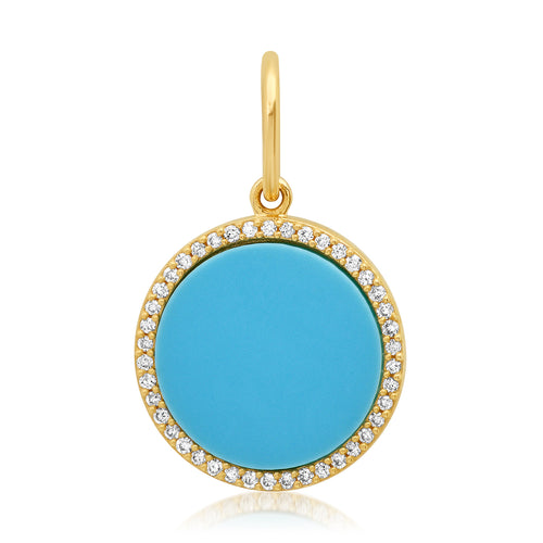 Small Turquoise Coin Charm with Diamond Frame
