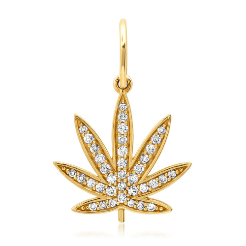 Diamond Mary Jane Marijuana Pot Leaf Charm