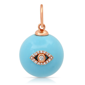 Turquoise Sphere with Diamond Eye or Lighting Bolt Charm