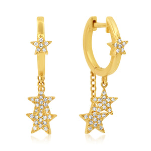 Pave Diamond Twinkle Star Drop Huggie Earrings