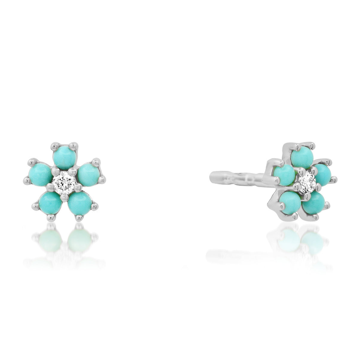 Turquoise and Diamond Flower Stud Earrings