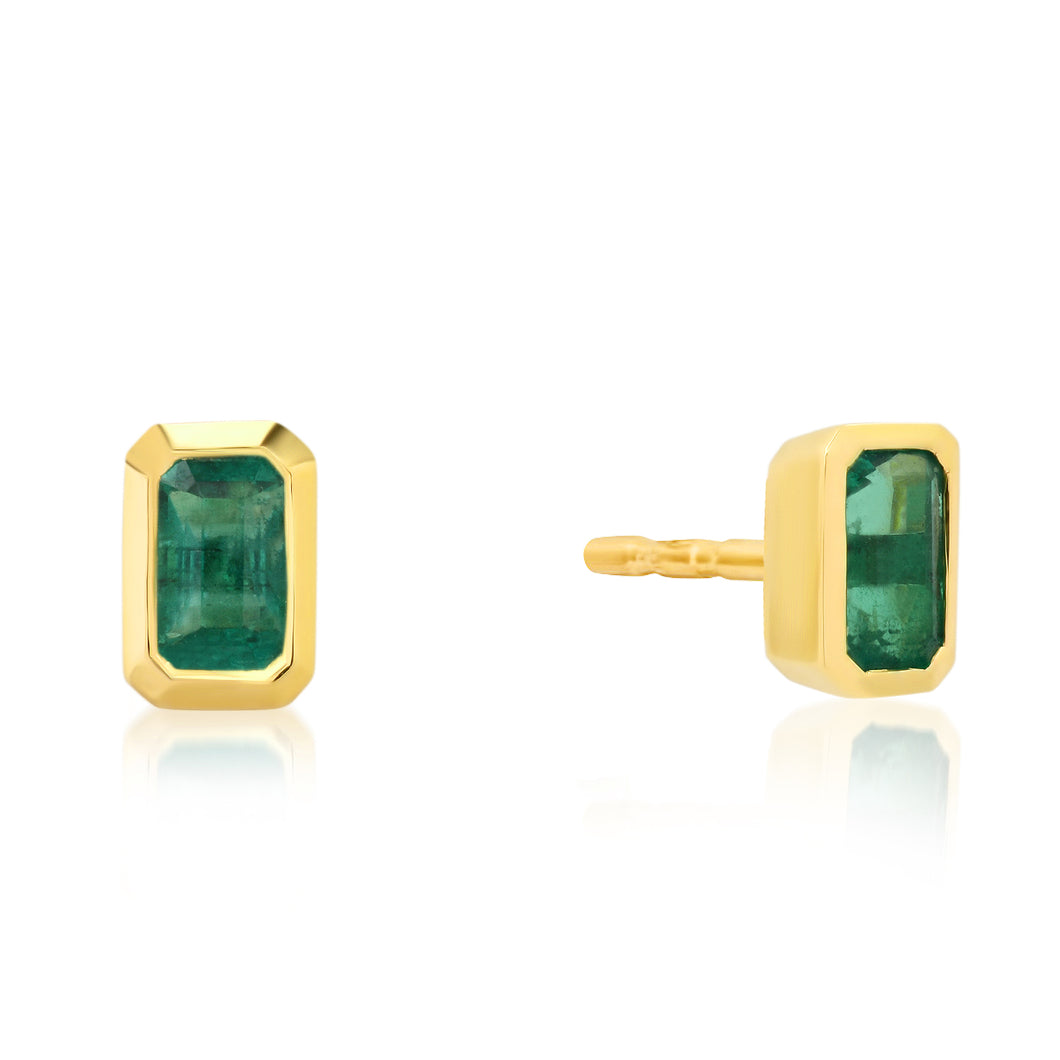 Emerald Cut Emerald Gemstone Stud Earrings