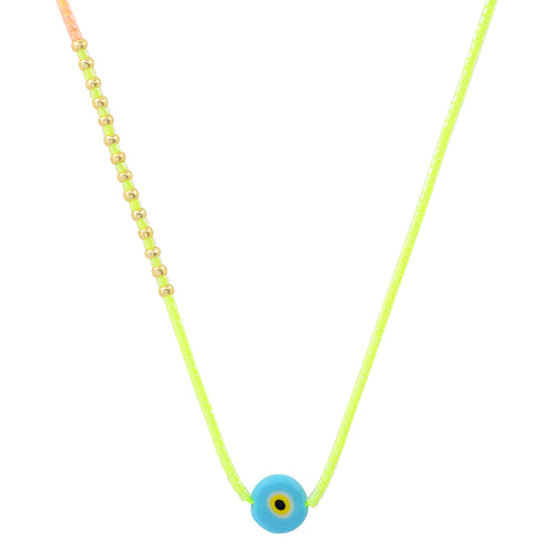 Neon Miyuki Convertable Wrap Bead Bracelet / Necklace with Evil Eye