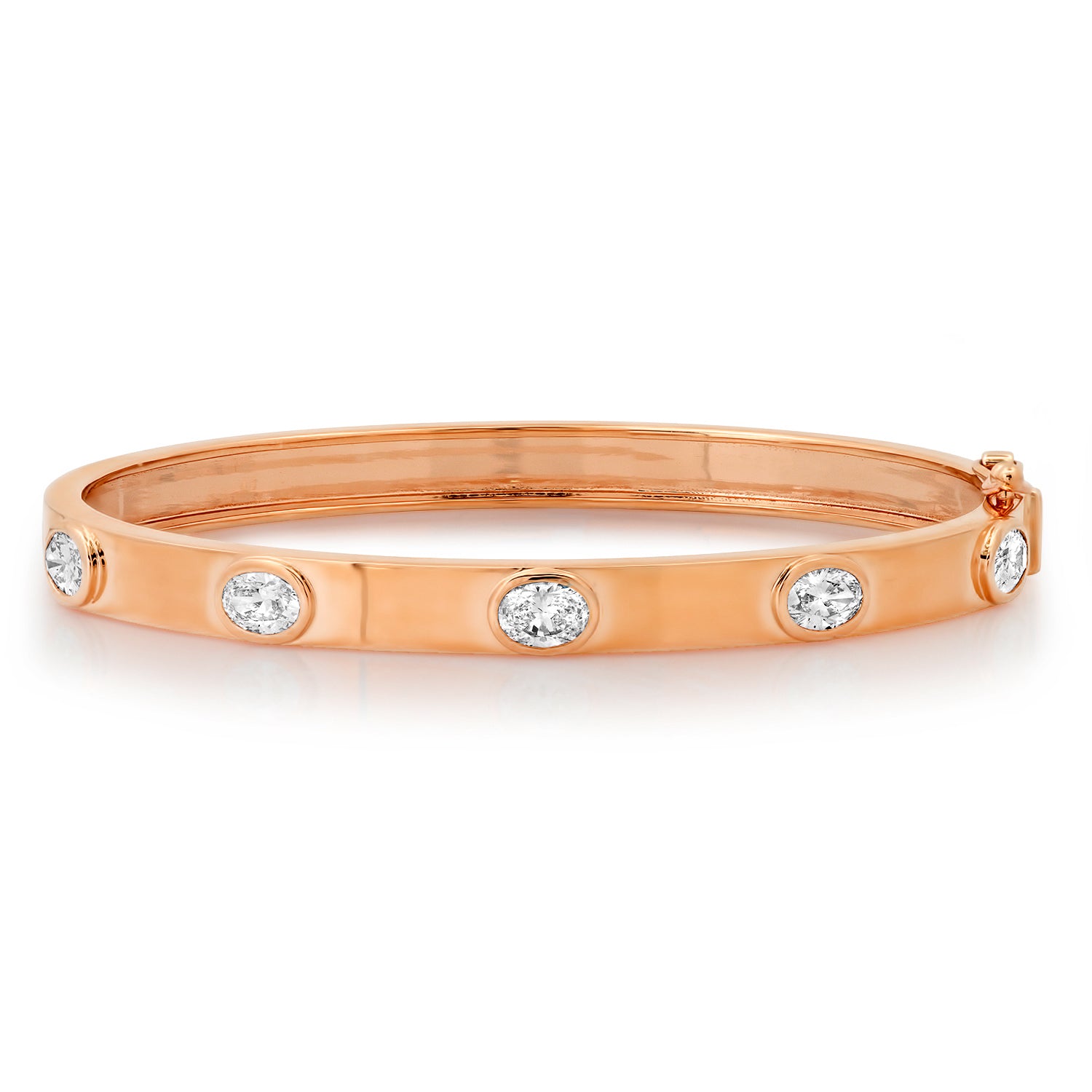High Polish Gold Bangle Bracelet with Oval Diamond Bezels