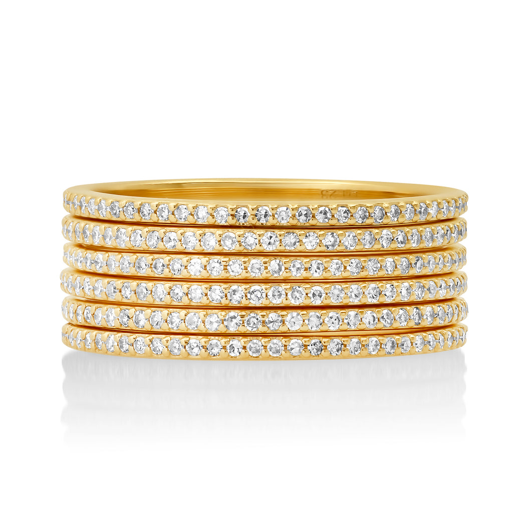 Set of Six Micro Pave Eternity Stacking Bands