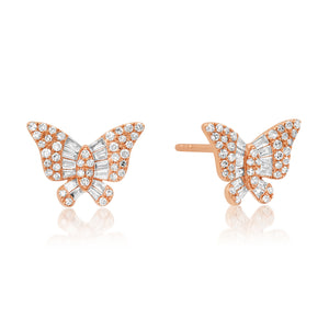 Pave and Baguette Diamond Butterfly Stud Earrings