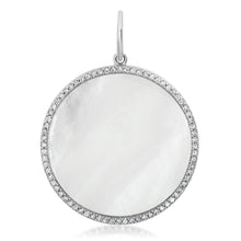 Black or White Mother of Pearl Coin Charm with Diamond Frame