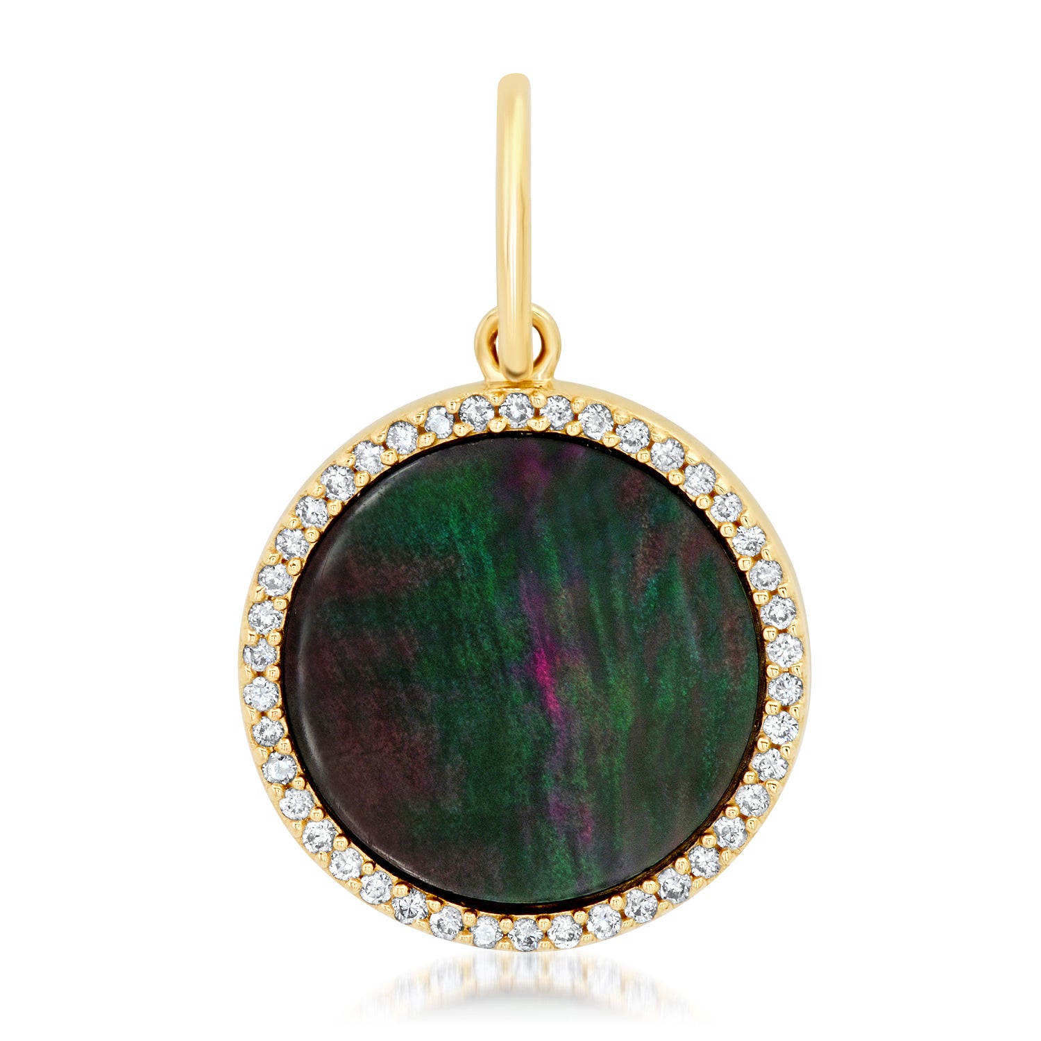 Small Black or White Mother of Pearl Coin Charm with Diamond Frame