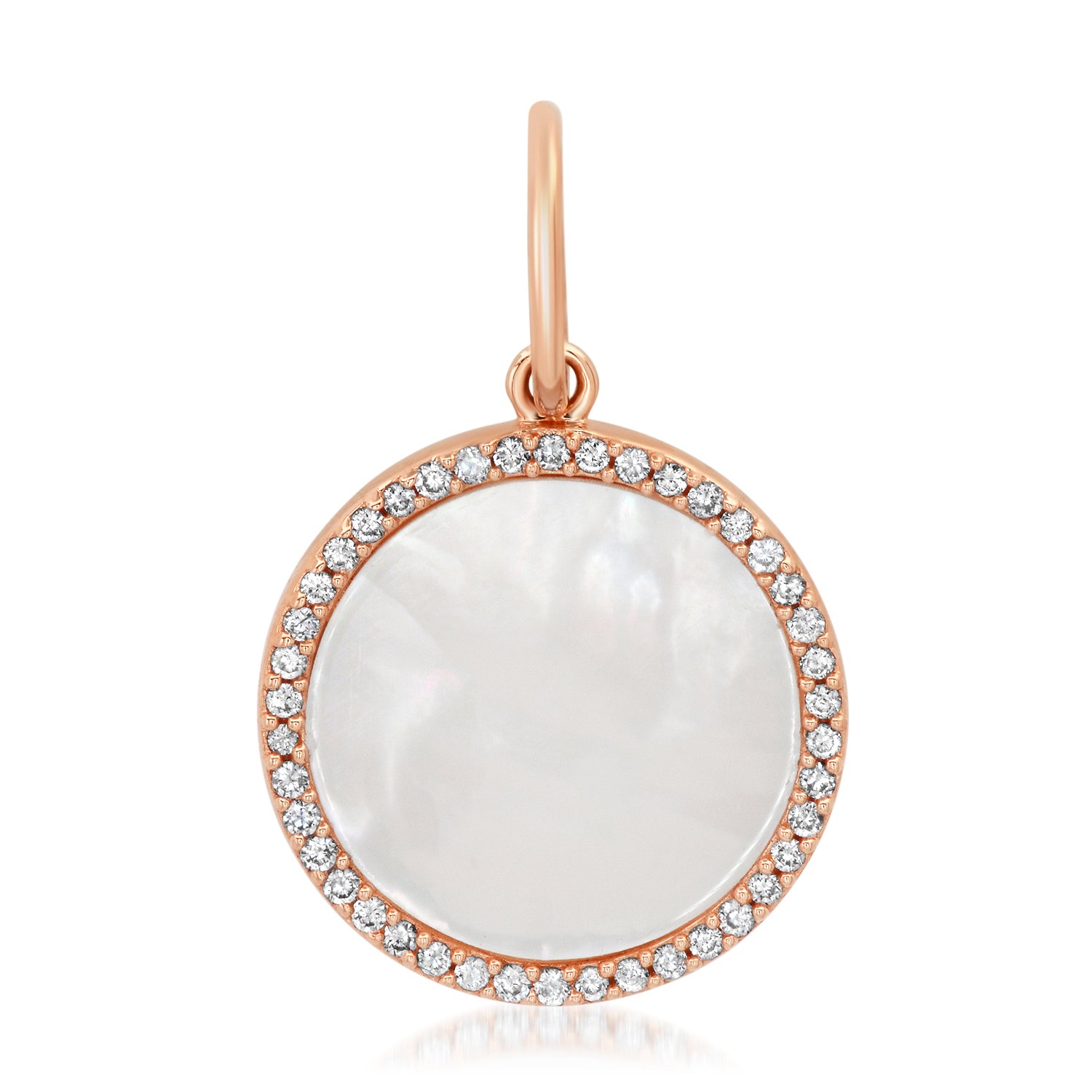 Small Black or White Mother of Pearl Coin Charm with Diamond Frame