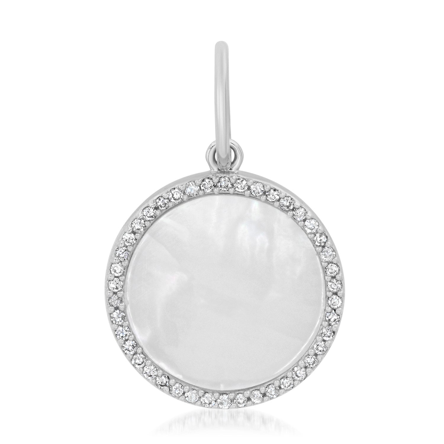 Small Black or White Mother of Pearl Coin Charm with Diamond Frame