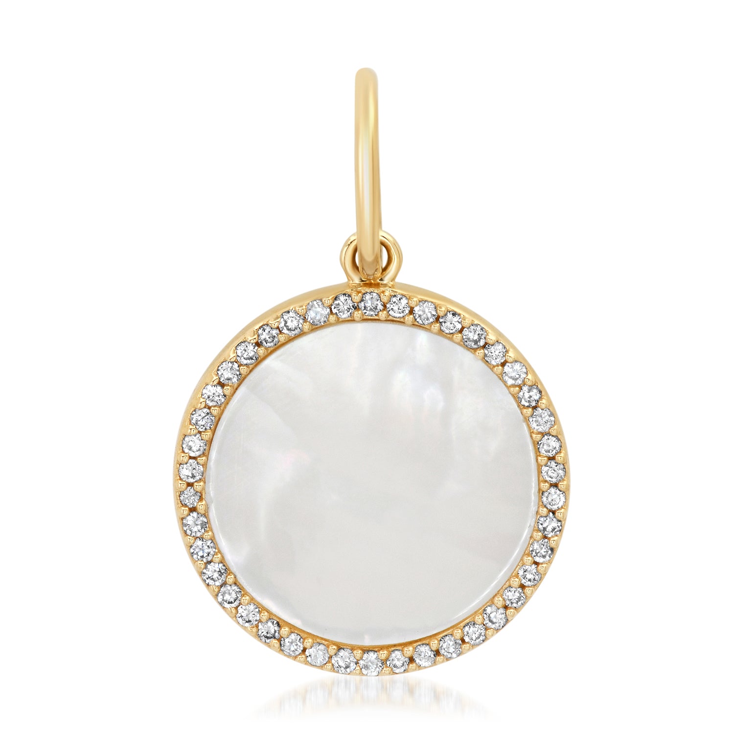 Small Black or White Mother of Pearl Coin Charm with Diamond Frame