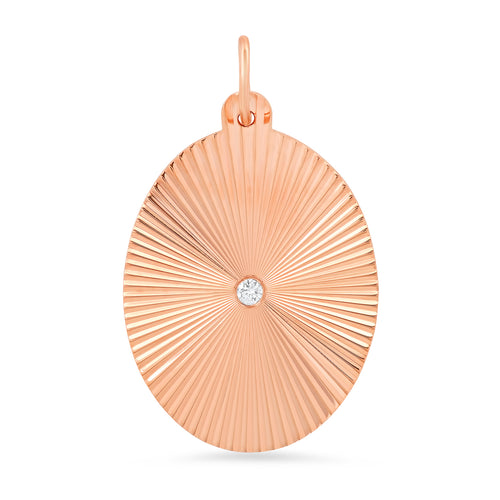 Oval Fluted Sunshine Charm with Diamond Center