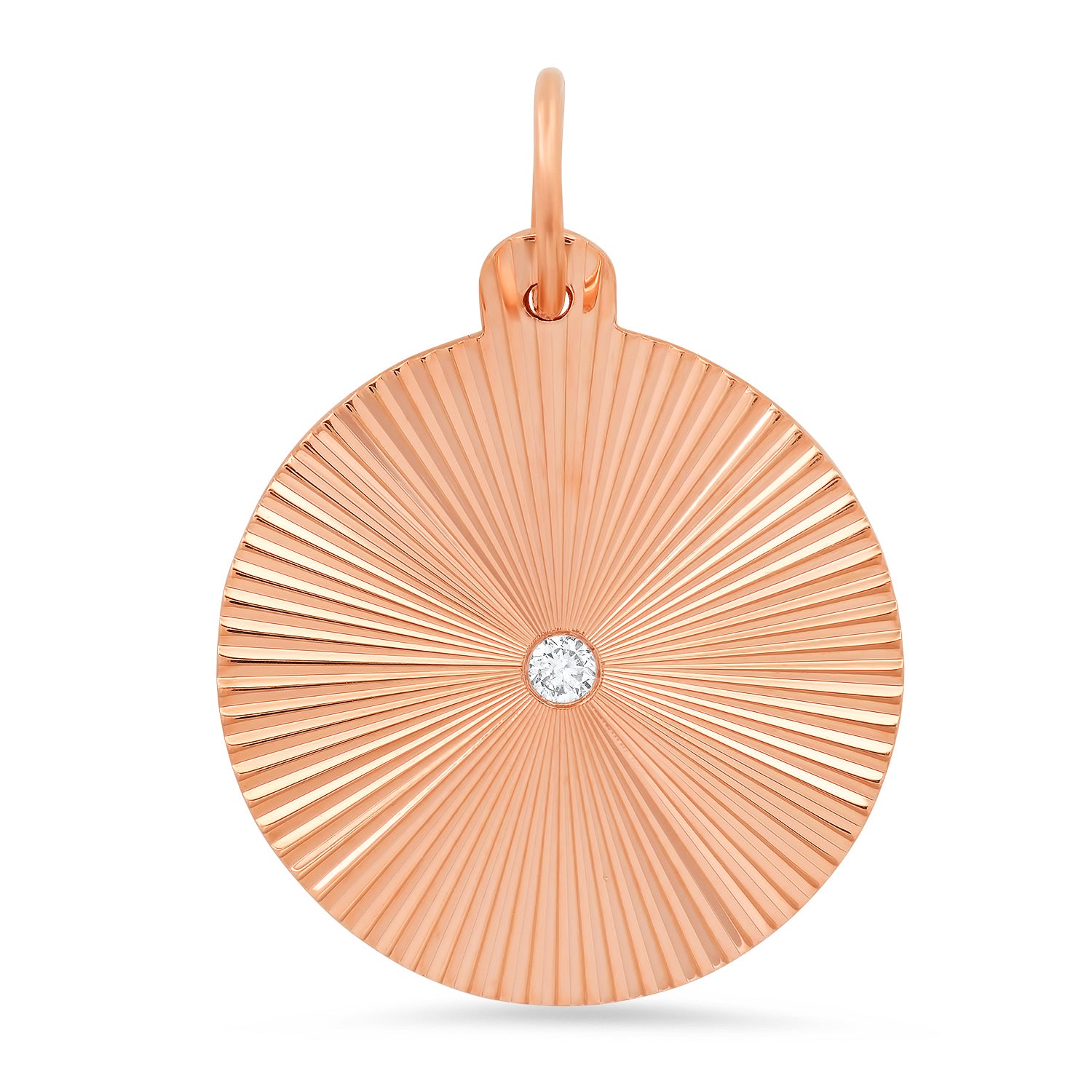 Round Fluted Sunshine Charm with Diamond Center