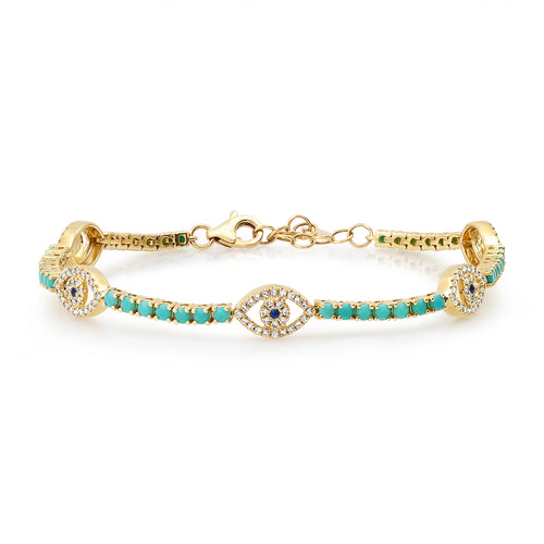 Turquoise and Pave Diamond Evil Eye Tennis Bracelet