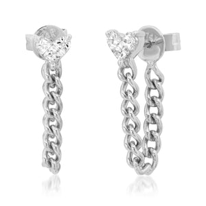 Diamond Illusion Heart Stud Earring with Chain 